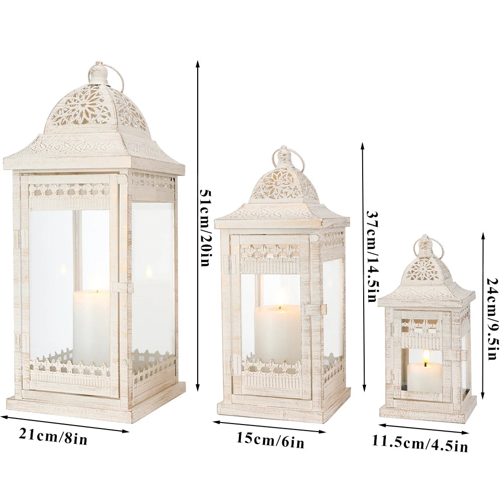 Set of 3 Vintage Candle Lantern Metal Iron Candle Lantern Empty Candle Holders for Wedding Decoration