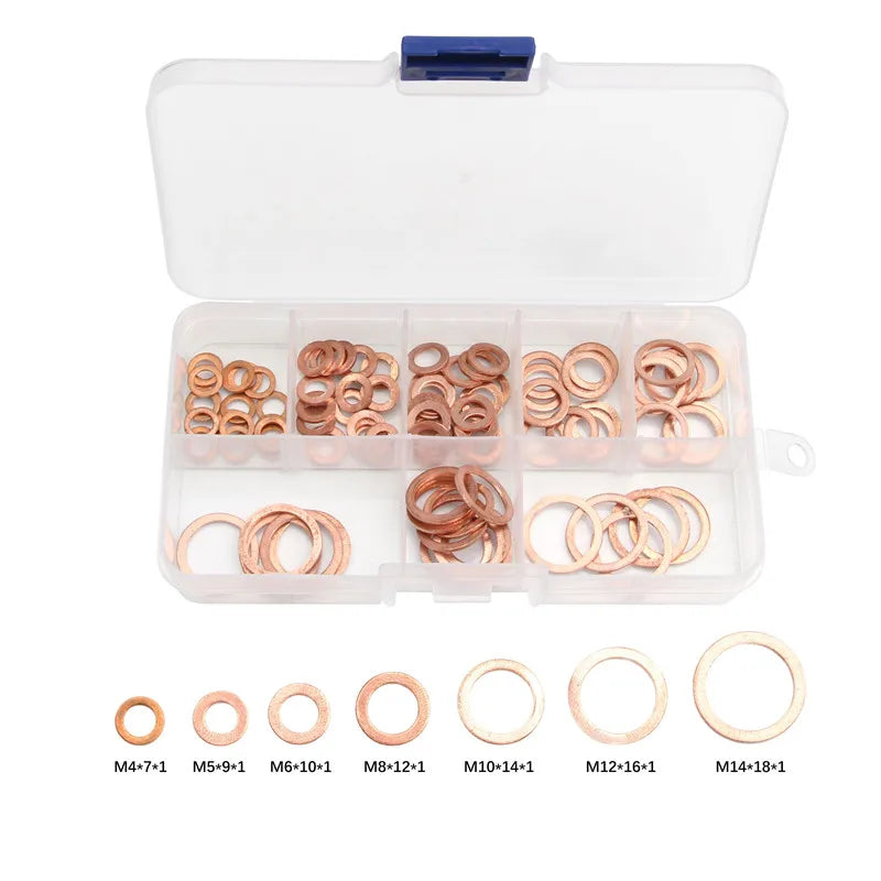 300/280/200/100Pcs Washer Copper Sealing Solid Gasket Washer Sump Plug Oil For Boat Crush Flat Seal Ring Tool