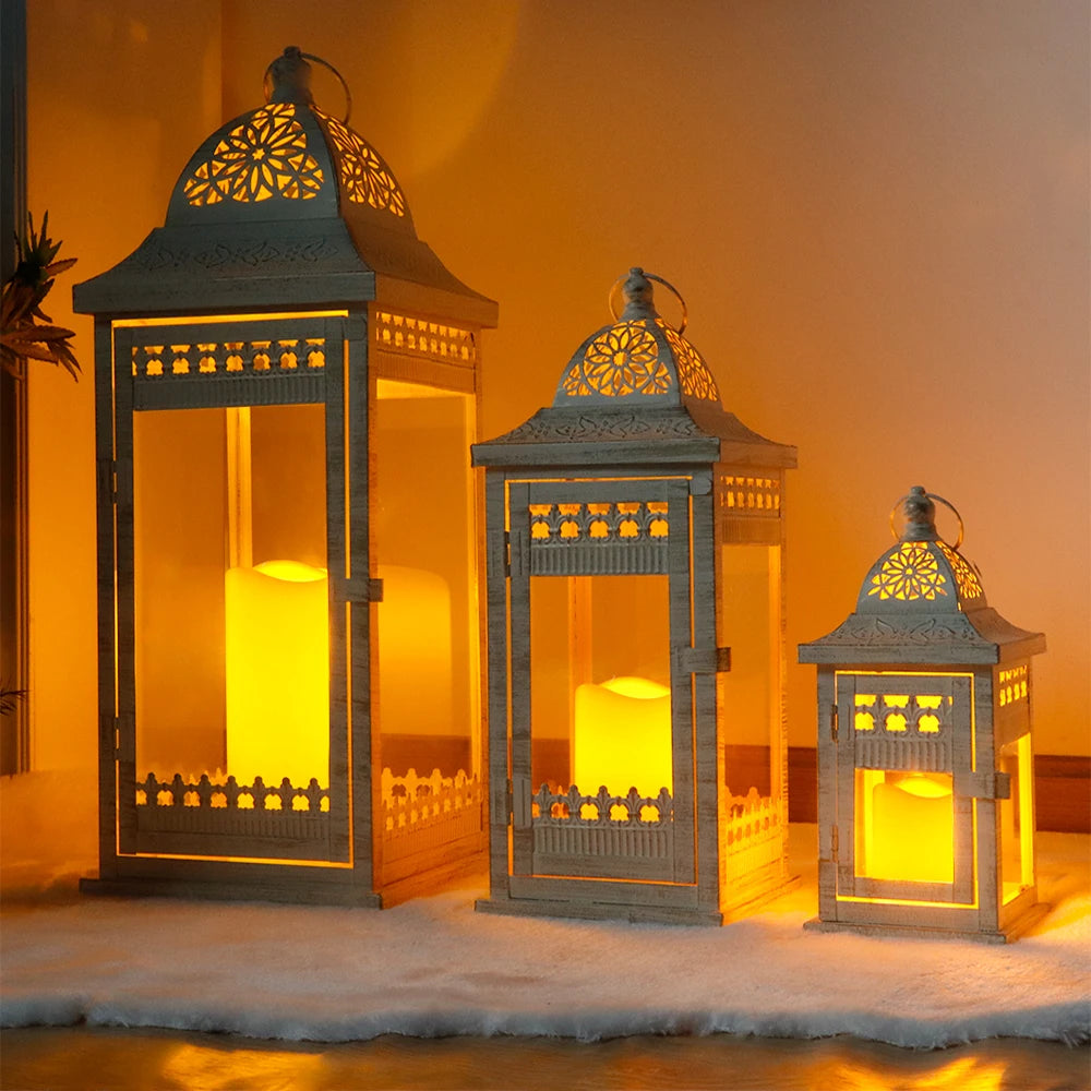 Set of 3 Vintage Candle Lantern Metal Iron Candle Lantern Empty Candle Holders for Wedding Decoration