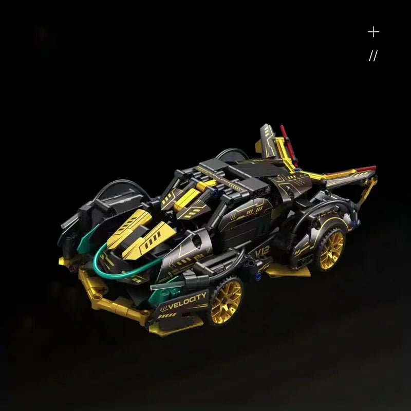 2026New Building Block Racing Car V12 Building Block Car Black and Gold Fine Model Car Birthday Gift Gift for boyfriend