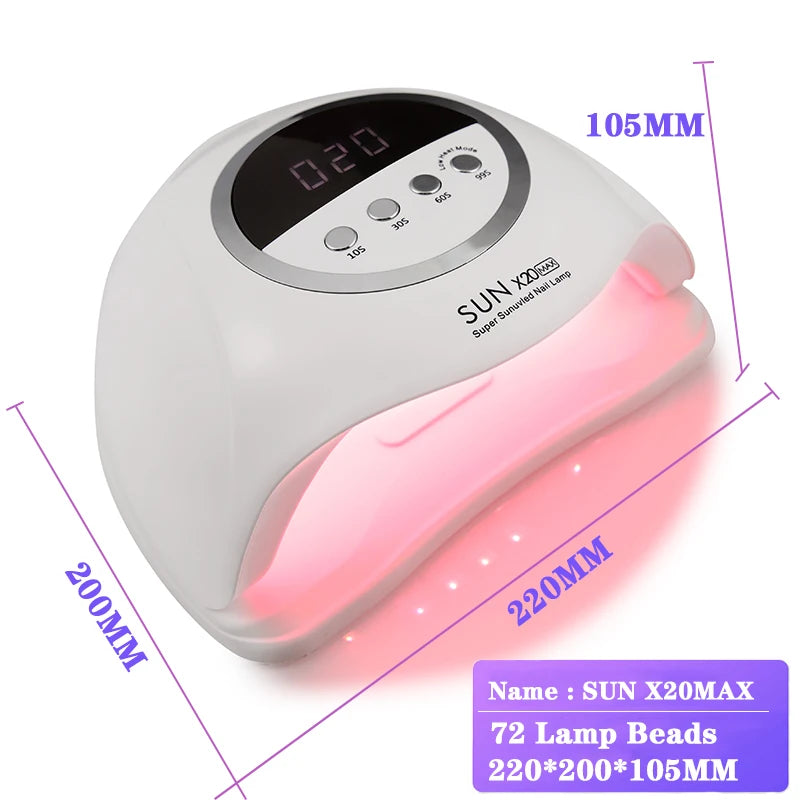 SUN X20MAX Nail Dryer Machine 72 LEDs UV LED Lamp for Nails Gel Polish Curing Manicure Lamp 10/30/60/99s Timer LCD Display