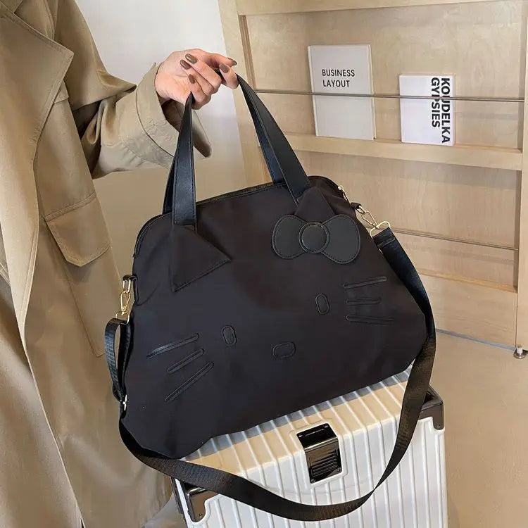 Sanrio large-capacity black travel bag KT business trip luggage bag Hello Kitty bow casual cartoon bag convenient backpack