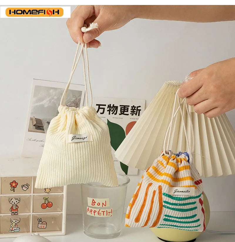 HOMEFISH Corduroy Drawstring Bag Christmas Gift Candy Jewelry Cosmetics Coins Keys Organizer Packing Bags Storage Bag Pouch