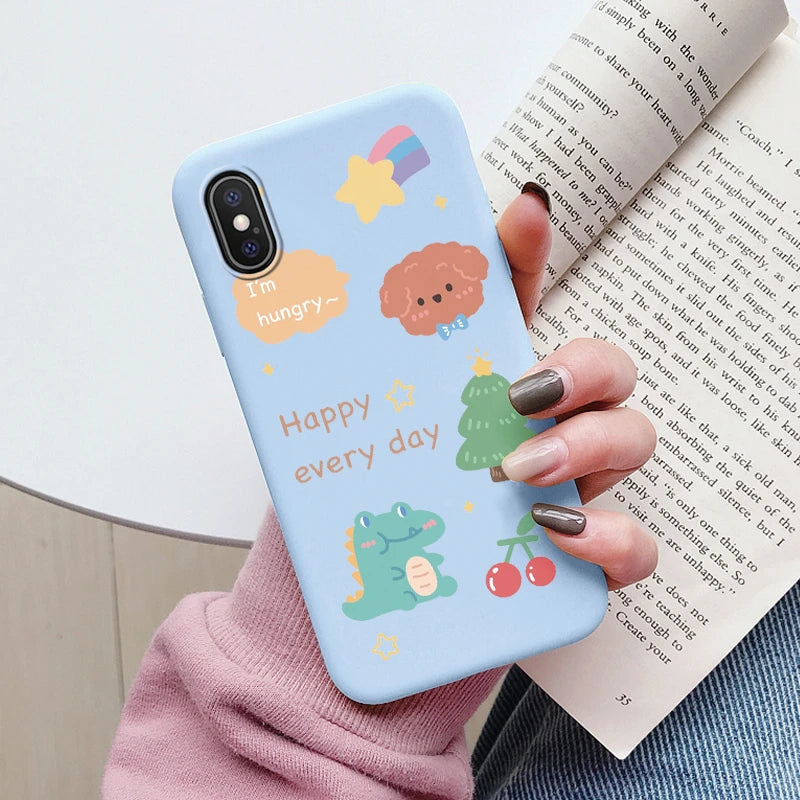 Flowers Funda For iphone X XS MAX XR Capa iphoneX XSMAX Phone Case Soft Silicone Cute Cat Bear Back Cover For iphoneXR Bumper