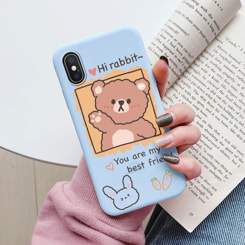 Flowers Funda For iphone X XS MAX XR Capa iphoneX XSMAX Phone Case Soft Silicone Cute Cat Bear Back Cover For iphoneXR Bumper