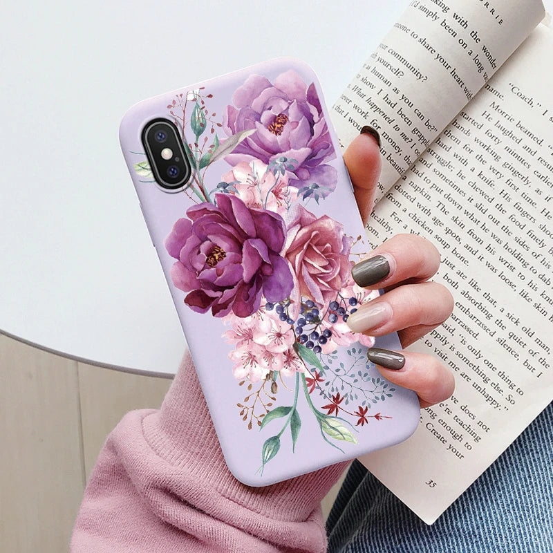Flowers Funda For iphone X XS MAX XR Capa iphoneX XSMAX Phone Case Soft Silicone Cute Cat Bear Back Cover For iphoneXR Bumper