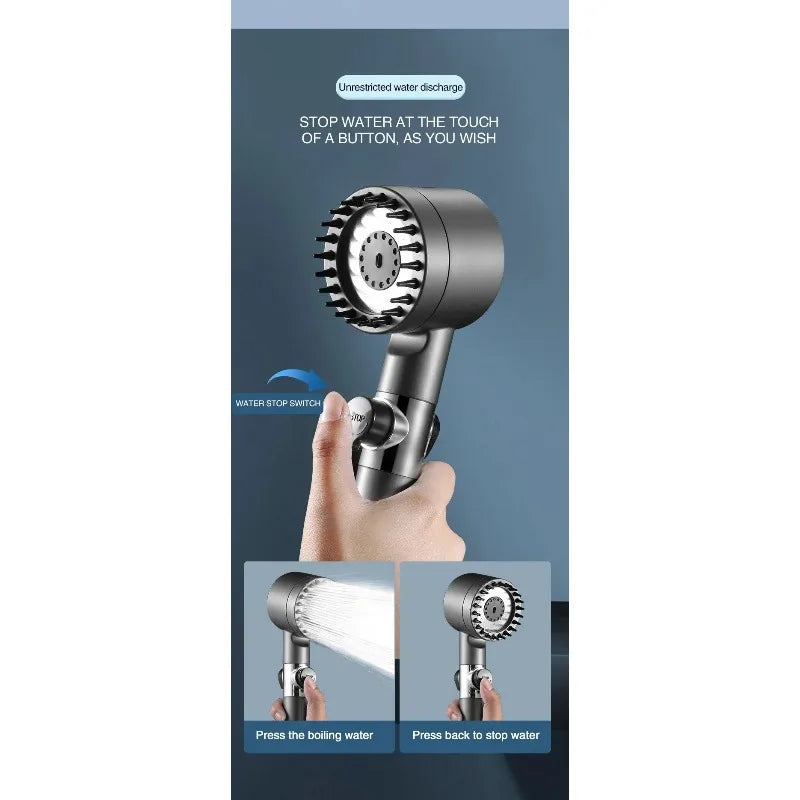 3-Mode Adjustable High Pressurized Filter Shower Head with Massage Brush Rain Faucet - Bathroom Shower Accessories