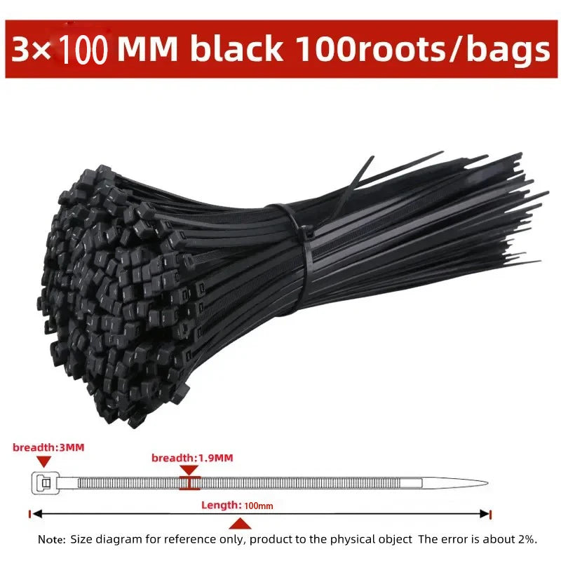 100PCS Screw Hole Nylon Cable Ties Multipurpose Duty Adjustable Self-locking Cord Ties Organizer Straps Fastening Loop