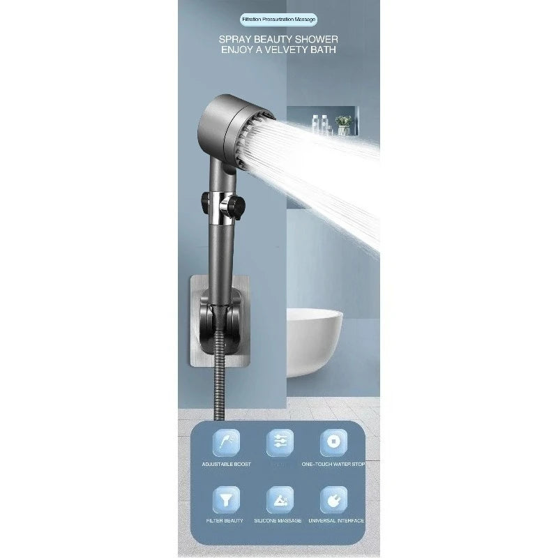 3-Mode Adjustable High Pressurized Filter Shower Head with Massage Brush Rain Faucet - Bathroom Shower Accessories