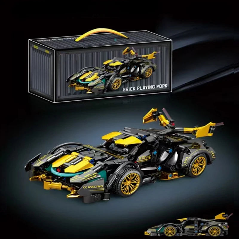 2026New Building Block Racing Car V12 Building Block Car Black and Gold Fine Model Car Birthday Gift Gift for boyfriend