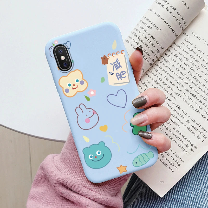 Flowers Funda For iphone X XS MAX XR Capa iphoneX XSMAX Phone Case Soft Silicone Cute Cat Bear Back Cover For iphoneXR Bumper