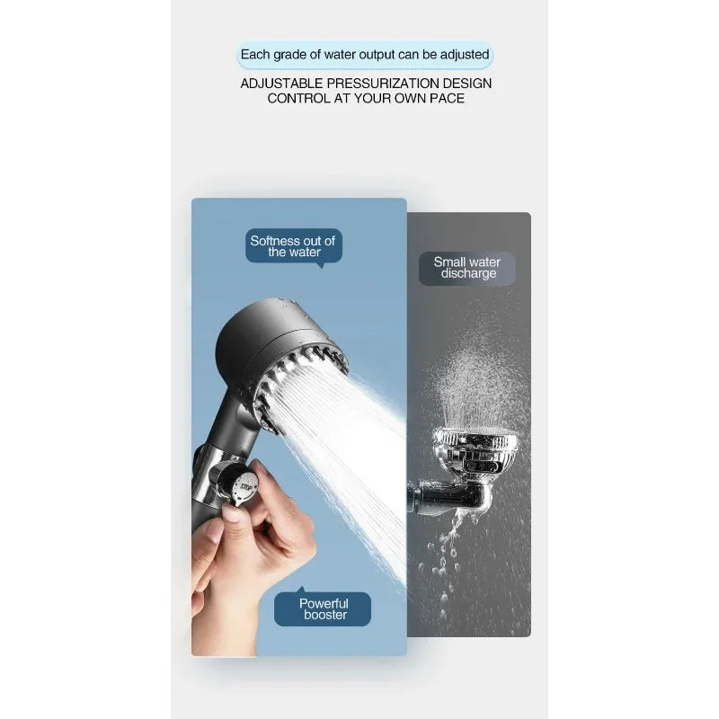 3-Mode Adjustable High Pressurized Filter Shower Head with Massage Brush Rain Faucet - Bathroom Shower Accessories