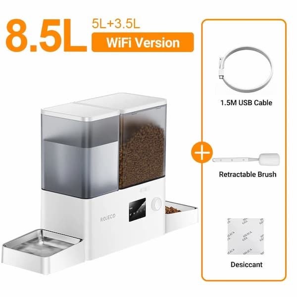 ROJECO 2-in-1 WiFi Automatic Pet Feeder & Water Fountain (5L Food + 3.5L Water) – App Remote Control