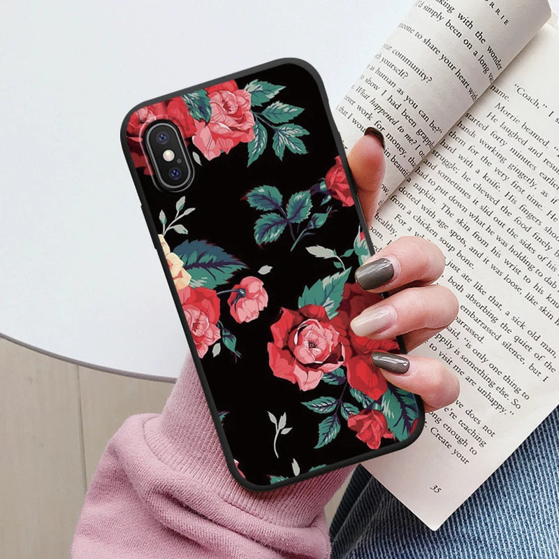 Flowers Funda For iphone X XS MAX XR Capa iphoneX XSMAX Phone Case Soft Silicone Cute Cat Bear Back Cover For iphoneXR Bumper