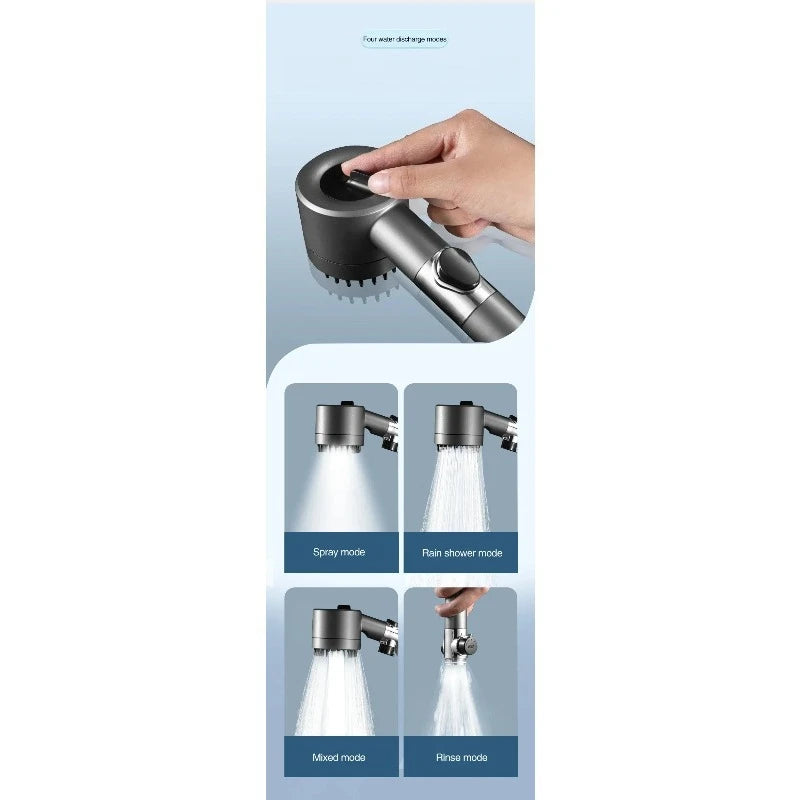 3-Mode Adjustable High Pressurized Filter Shower Head with Massage Brush Rain Faucet - Bathroom Shower Accessories