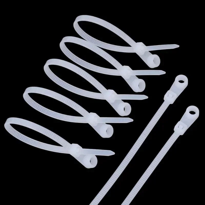 100PCS Screw Hole Nylon Cable Ties Multipurpose Duty Adjustable Self-locking Cord Ties Organizer Straps Fastening Loop