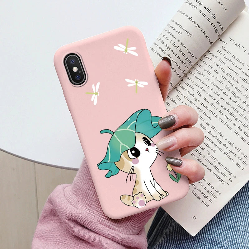 Flowers Funda For iphone X XS MAX XR Capa iphoneX XSMAX Phone Case Soft Silicone Cute Cat Bear Back Cover For iphoneXR Bumper