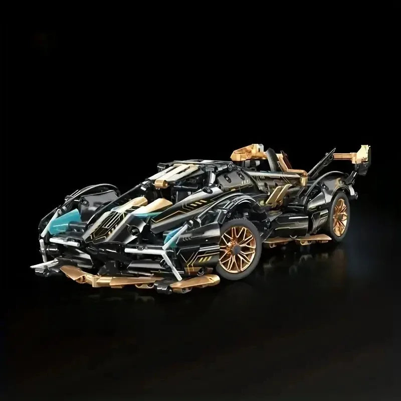 2026New Building Block Racing Car V12 Building Block Car Black and Gold Fine Model Car Birthday Gift Gift for boyfriend