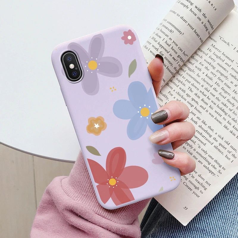 Flowers Funda For iphone X XS MAX XR Capa iphoneX XSMAX Phone Case Soft Silicone Cute Cat Bear Back Cover For iphoneXR Bumper