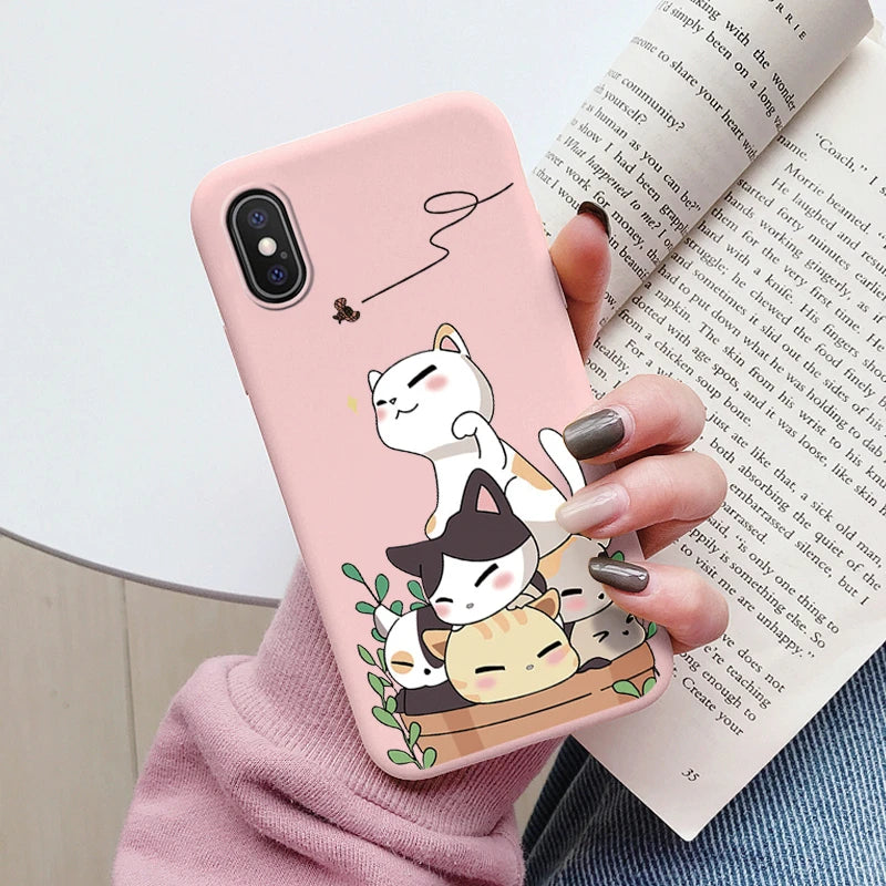 Flowers Funda For iphone X XS MAX XR Capa iphoneX XSMAX Phone Case Soft Silicone Cute Cat Bear Back Cover For iphoneXR Bumper