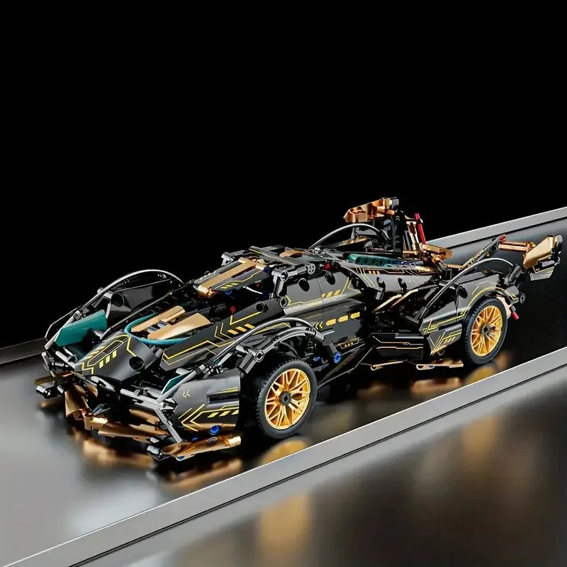 2026New Building Block Racing Car V12 Building Block Car Black and Gold Fine Model Car Birthday Gift Gift for boyfriend