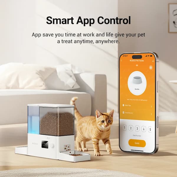 ROJECO 2-in-1 WiFi Automatic Pet Feeder & Water Fountain (5L Food + 3.5L Water) – App Remote Control