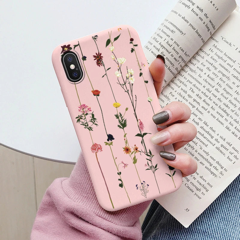 Flowers Funda For iphone X XS MAX XR Capa iphoneX XSMAX Phone Case Soft Silicone Cute Cat Bear Back Cover For iphoneXR Bumper