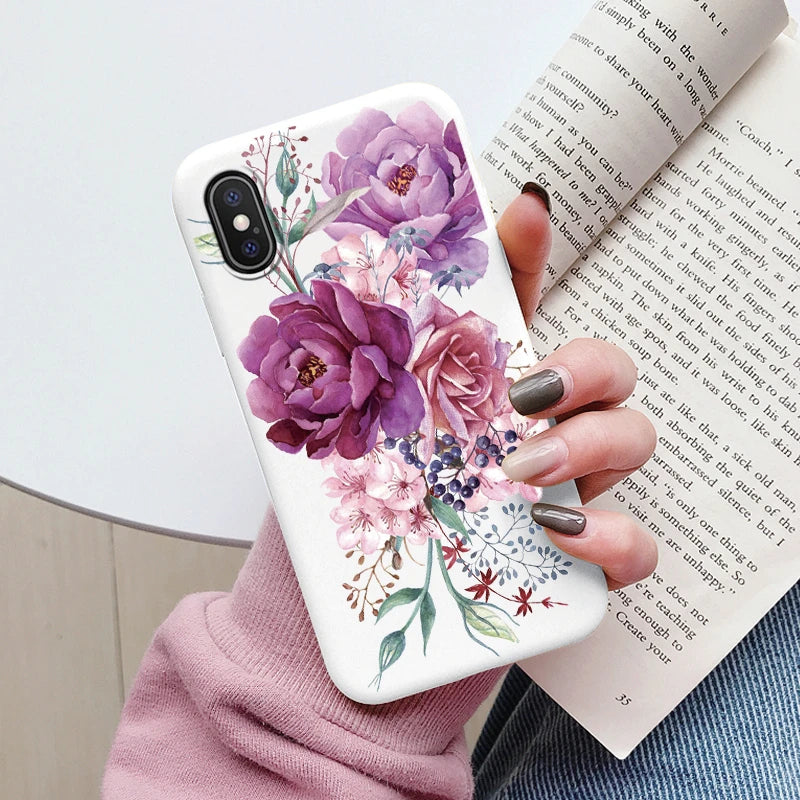 Flowers Funda For iphone X XS MAX XR Capa iphoneX XSMAX Phone Case Soft Silicone Cute Cat Bear Back Cover For iphoneXR Bumper