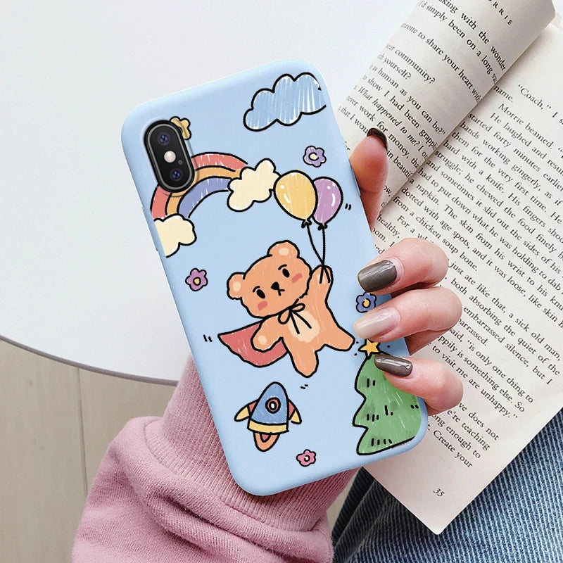 Flowers Funda For iphone X XS MAX XR Capa iphoneX XSMAX Phone Case Soft Silicone Cute Cat Bear Back Cover For iphoneXR Bumper
