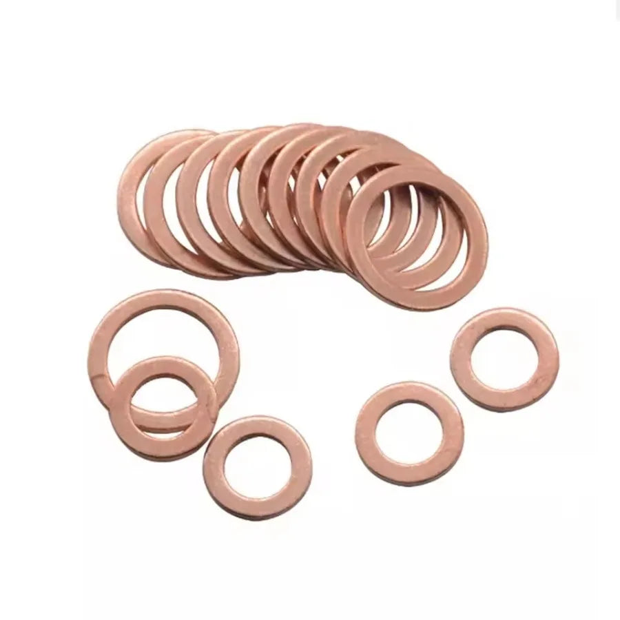 100PCS Copper Washer Gasket Nut And Bolt Set Flat Ring Seal Assortment Kit With Box M4/M5/M6/M8/M10/M12/M14 For Sump Plugs