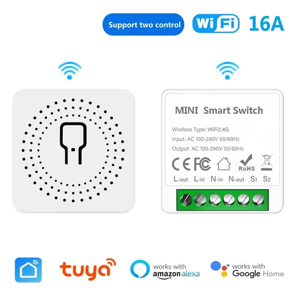 16A Tuya WiFi Smart Switch Module Mini Breaker 2-way Control Smart Life App Voice Control Work With Alexa Google Alice