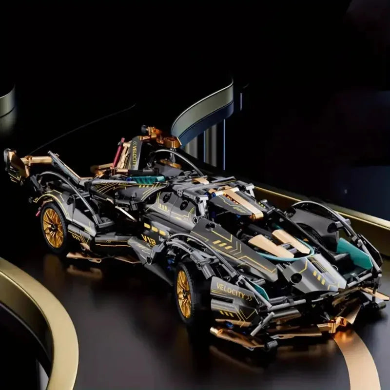 2026New Building Block Racing Car V12 Building Block Car Black and Gold Fine Model Car Birthday Gift Gift for boyfriend