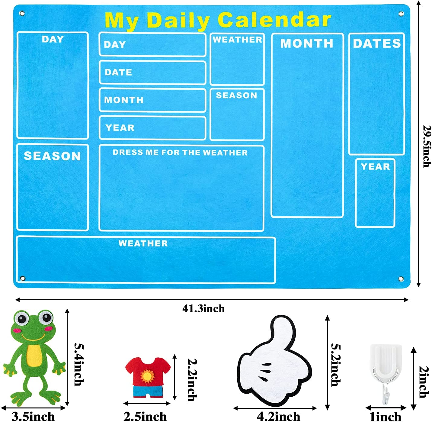 DAILY CALENDAR FELT KIT With 65 Pieces, for Kids