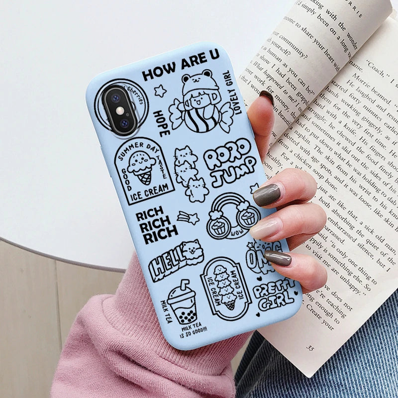 Flowers Funda For iphone X XS MAX XR Capa iphoneX XSMAX Phone Case Soft Silicone Cute Cat Bear Back Cover For iphoneXR Bumper